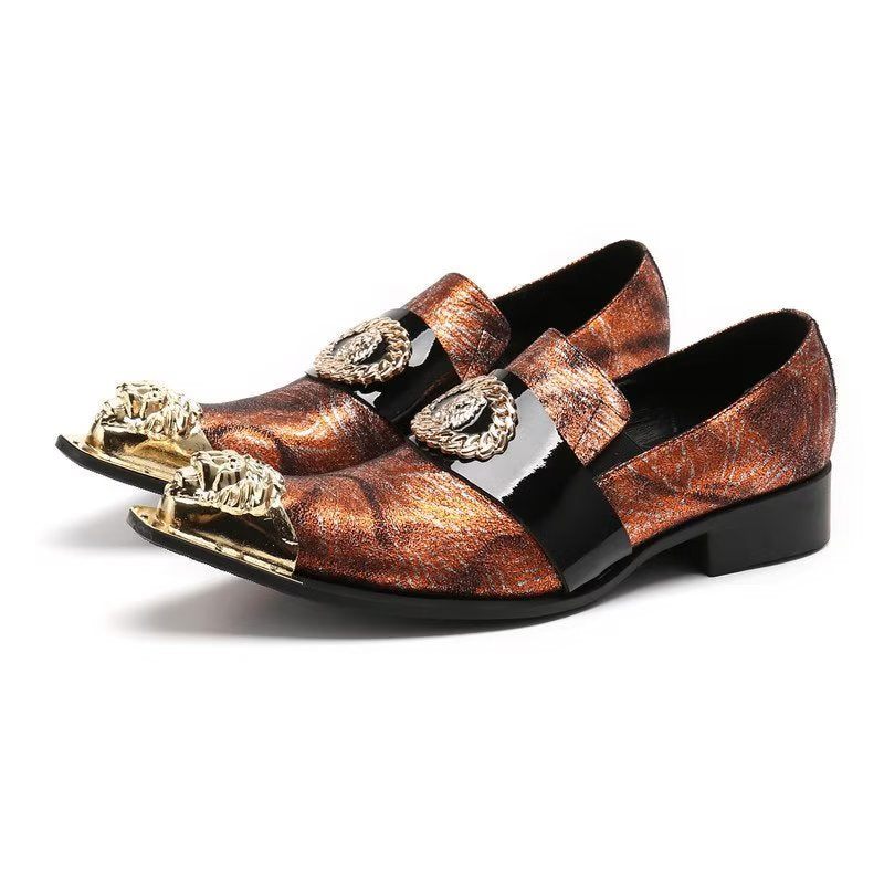 Formelle Herrenschuhe Elegante Slip-on-schuhe Mit Exotischer Prägung - Gold