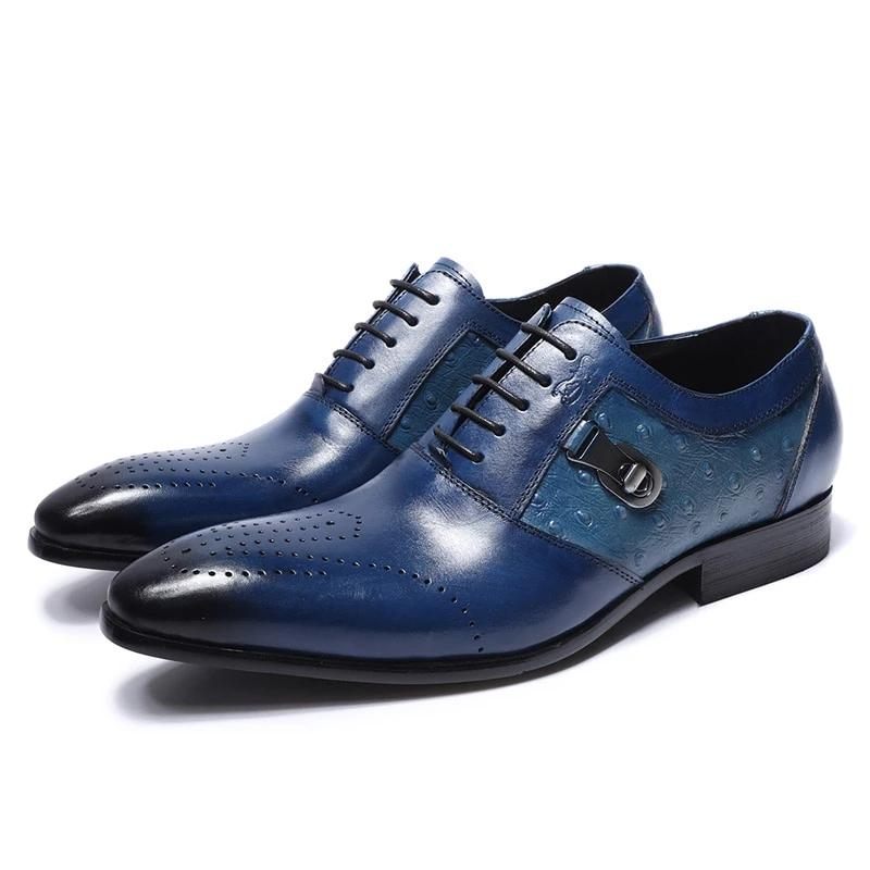 Formelle Herrenschuhe Exotische Schnür-oxford-brogue-freizeitschuhe - Blau