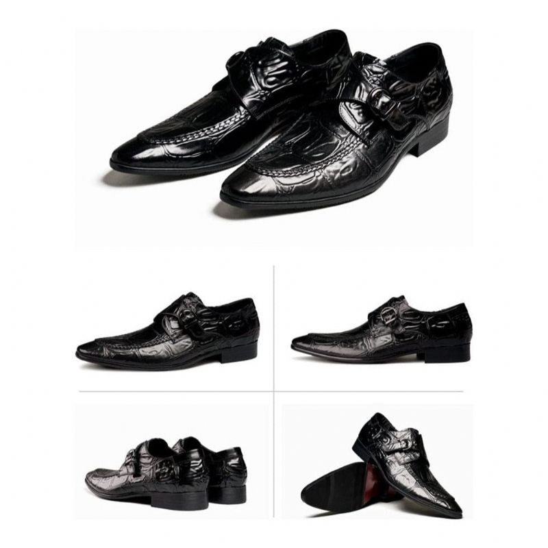 Formelle Herrenschuhe Exotische Slip-on-brogues Mit Spitzer Zehenpartie - Schwarz