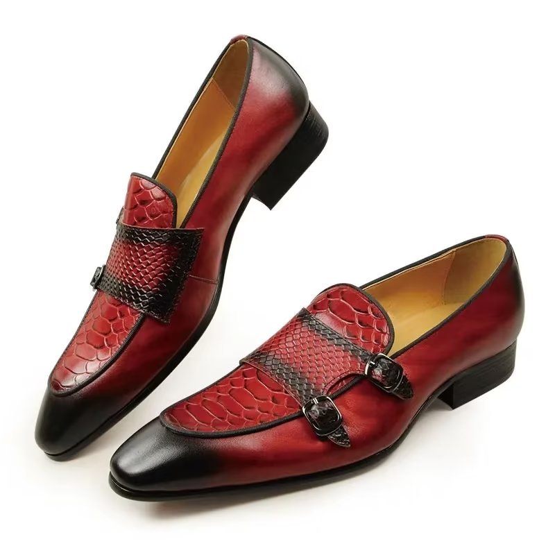 Formelle Herrenschuhe Exotische Slip-on-loafer Mit Metallkappe - Rot