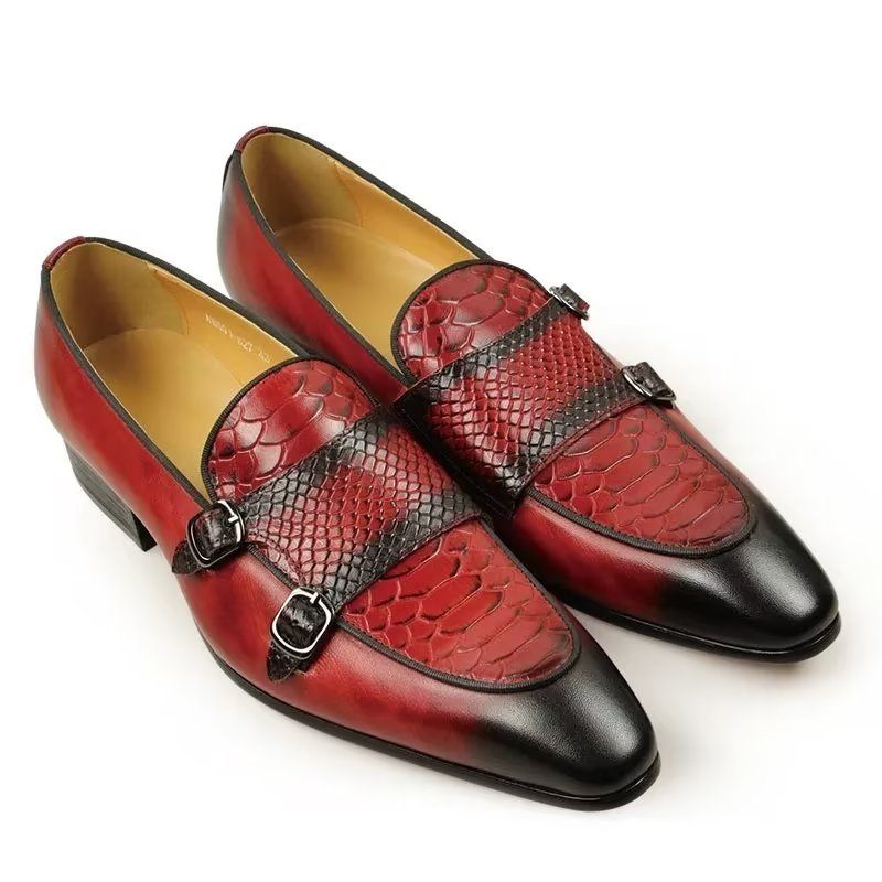 Formelle Herrenschuhe Exotische Slip-on-loafer Mit Metallkappe - Rot