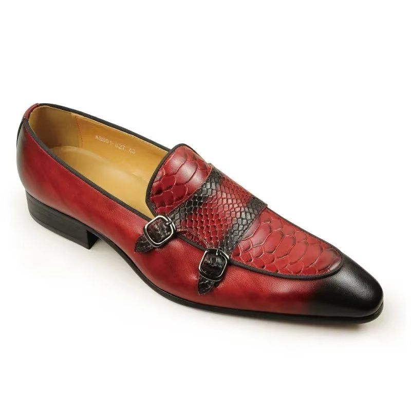 Formelle Herrenschuhe Exotische Slip-on-loafer Mit Metallkappe - Rot