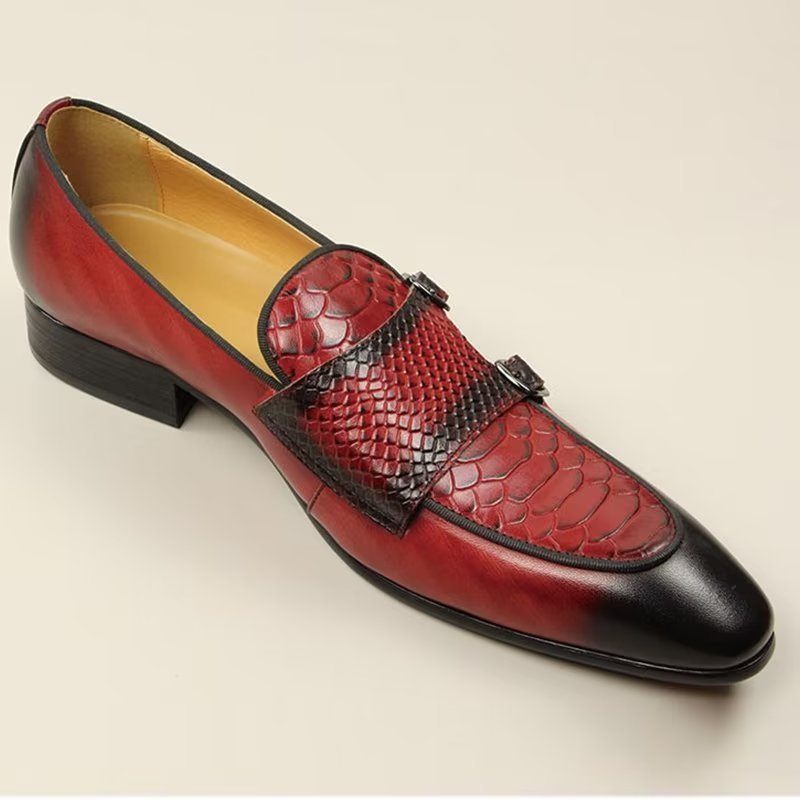 Formelle Herrenschuhe Exotische Slip-on-loafer Mit Metallkappe - Rot