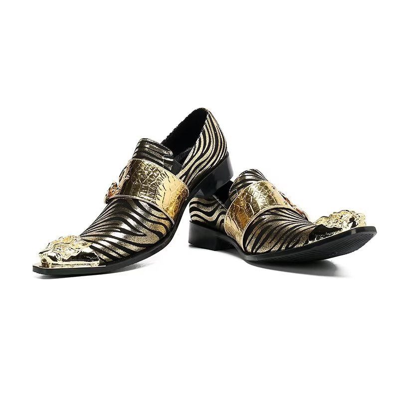 Formelle Herrenschuhe Exotisches Leder Quadratische Zehenpartie Monkstraps - Gold