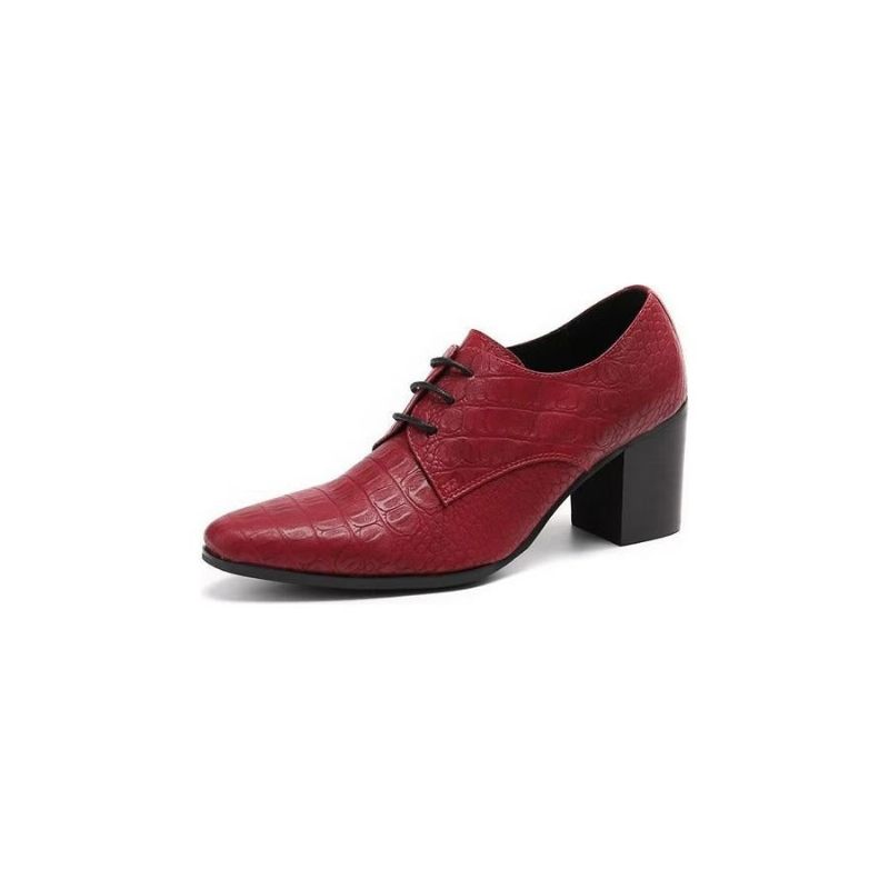 Formelle Herrenschuhe Exquisite Derby-schuhe Aus Leder Mit Kroko-prägung - Rot