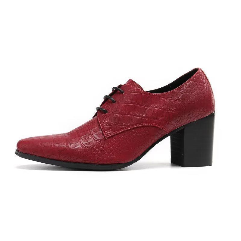 Formelle Herrenschuhe Exquisite Derby-schuhe Aus Leder Mit Kroko-prägung - Rot