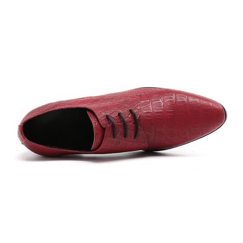 Formelle Herrenschuhe Exquisite Derby-schuhe Aus Leder Mit Kroko-prägung - Rot