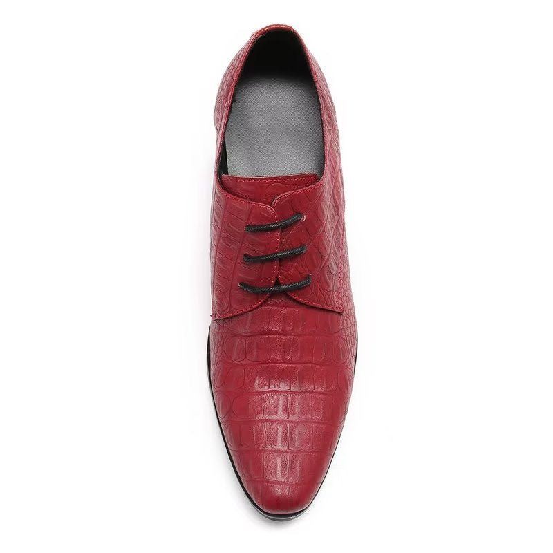 Formelle Herrenschuhe Exquisite Derby-schuhe Aus Leder Mit Kroko-prägung - Rot