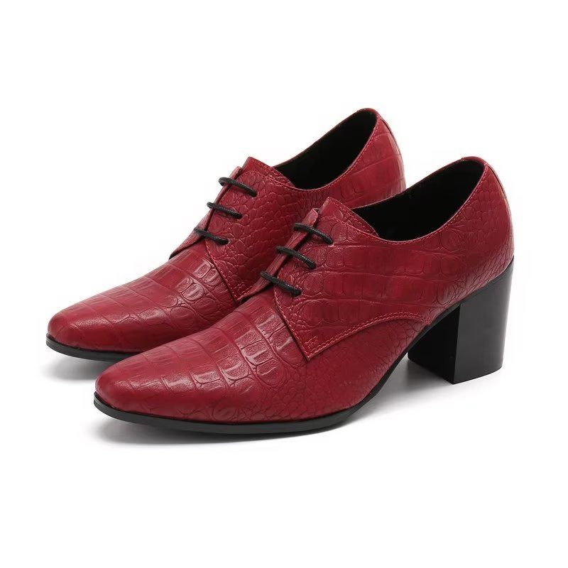 Formelle Herrenschuhe Exquisite Derby-schuhe Aus Leder Mit Kroko-prägung - Rot