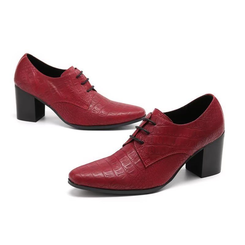 Formelle Herrenschuhe Exquisite Derby-schuhe Aus Leder Mit Kroko-prägung - Rot