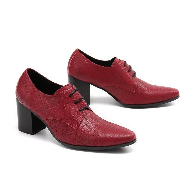 Formelle Herrenschuhe Exquisite Derby-schuhe Aus Leder Mit Kroko-prägung - Rot