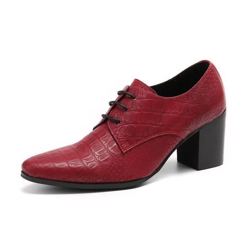 Formelle Herrenschuhe Exquisite Derby-schuhe Aus Leder Mit Kroko-prägung - Rot