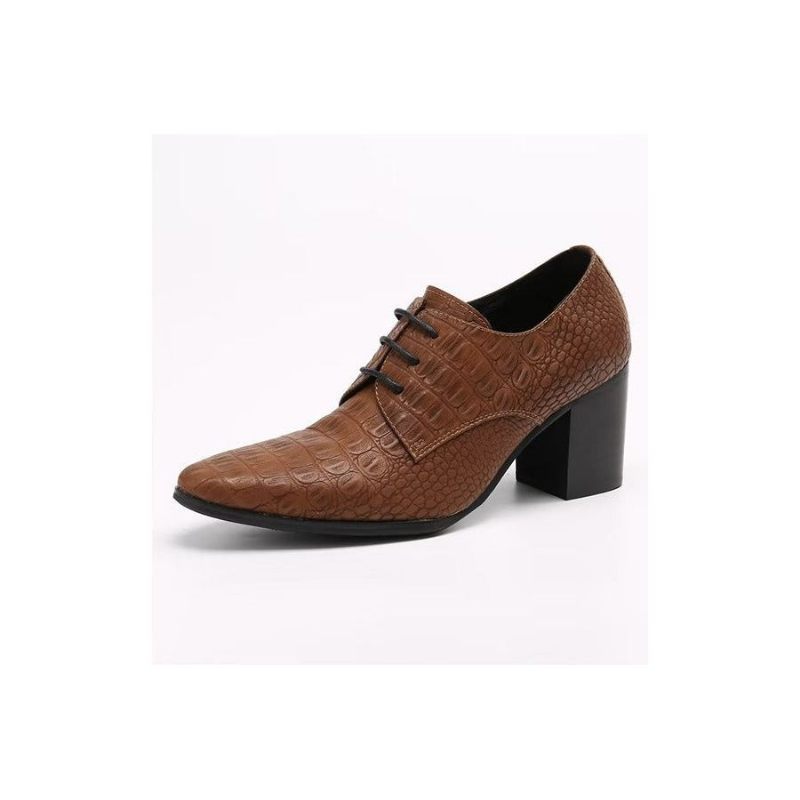 Formelle Herrenschuhe Exquisite Derby-schuhe Aus Leder Mit Kroko-prägung - Kaffee