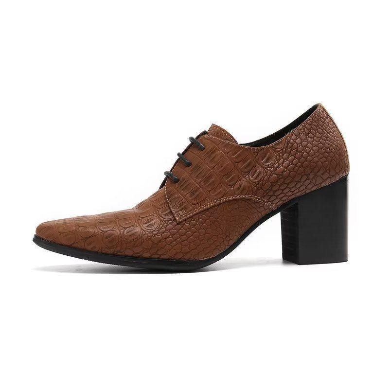 Formelle Herrenschuhe Exquisite Derby-schuhe Aus Leder Mit Kroko-prägung - Kaffee