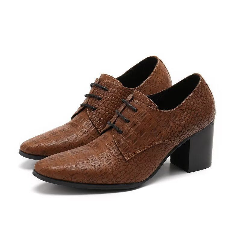 Formelle Herrenschuhe Exquisite Derby-schuhe Aus Leder Mit Kroko-prägung - Kaffee