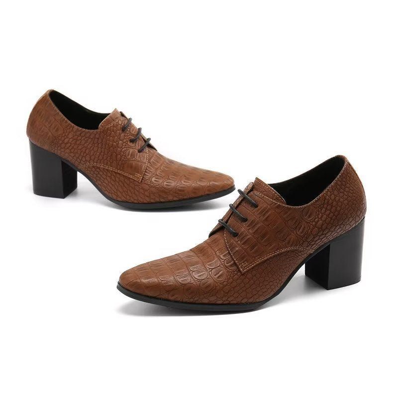 Formelle Herrenschuhe Exquisite Derby-schuhe Aus Leder Mit Kroko-prägung - Kaffee