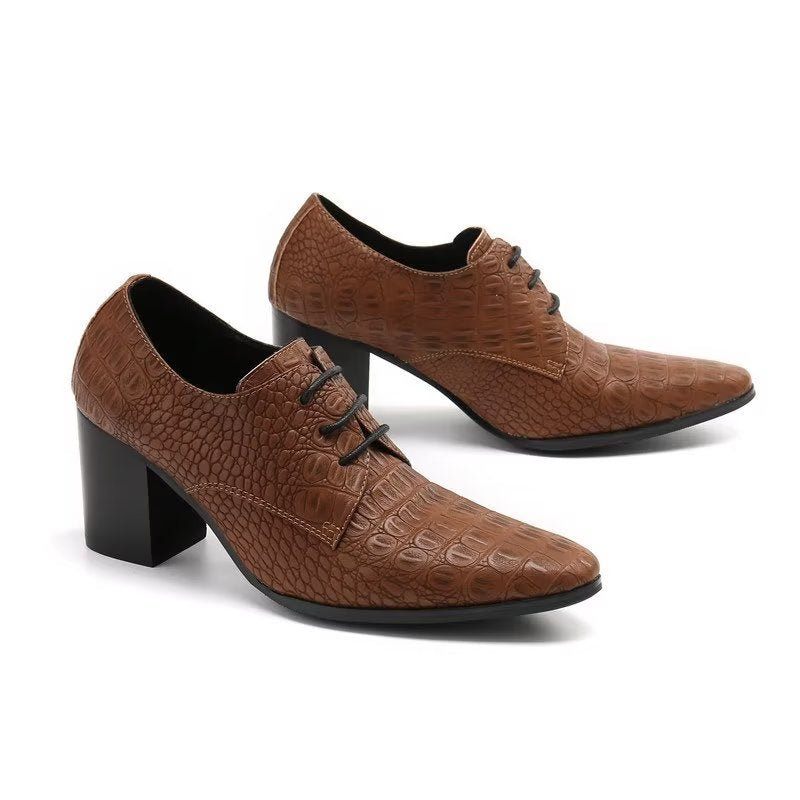 Formelle Herrenschuhe Exquisite Derby-schuhe Aus Leder Mit Kroko-prägung - Kaffee