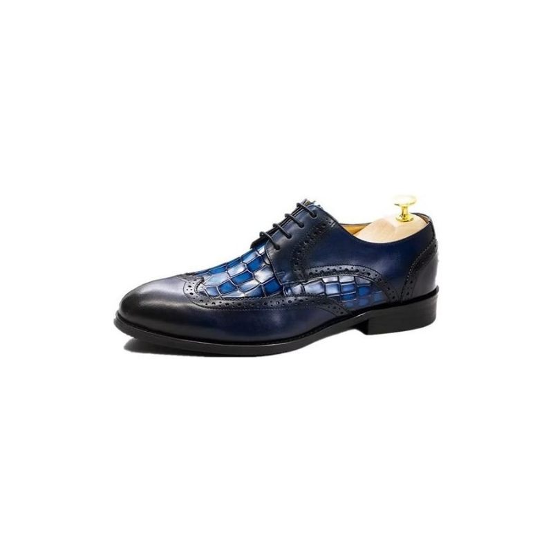 Formelle Herrenschuhe Exquisite Derby-schuhe Mit Kroko-struktur - Blau