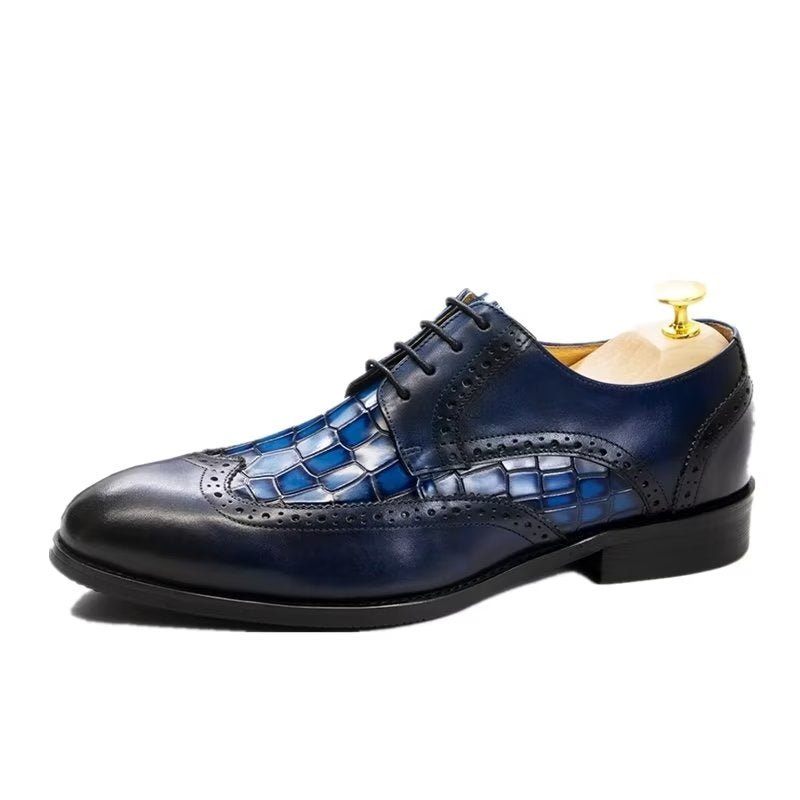 Formelle Herrenschuhe Exquisite Derby-schuhe Mit Kroko-struktur - Blau