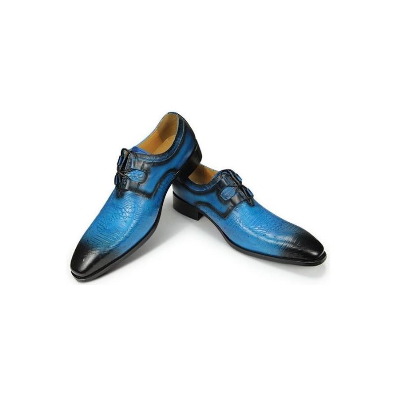 Formelle Herrenschuhe Exquisite Luxus-derby-schuhe Mit Exotischem Aufdruck - Blau