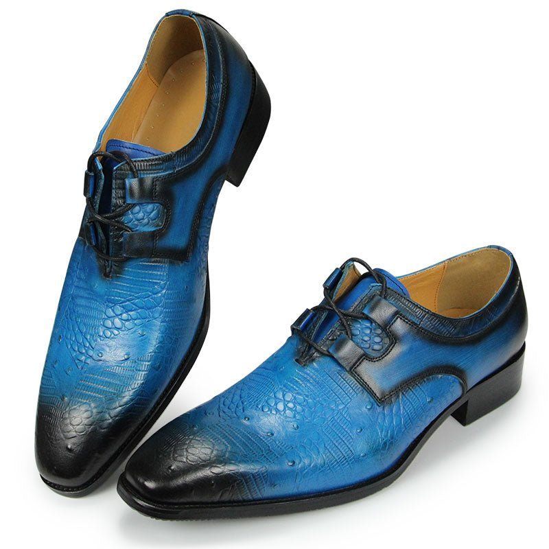 Formelle Herrenschuhe Exquisite Luxus-derby-schuhe Mit Exotischem Aufdruck - Blau