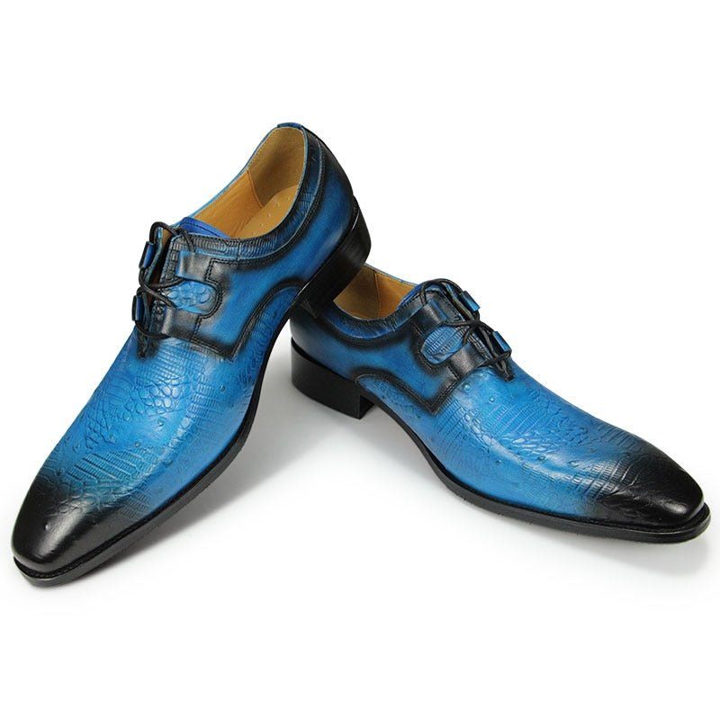 Formelle Herrenschuhe Exquisite Luxus-derby-schuhe Mit Exotischem Aufdruck - Blau