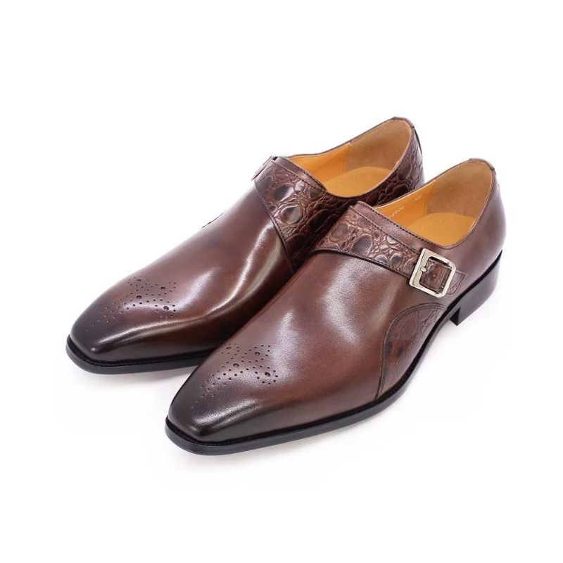 Formelle Herrenschuhe Exquisite Monkstraps-kleiderschuhe Mit Kroko-prägung - Kaffee