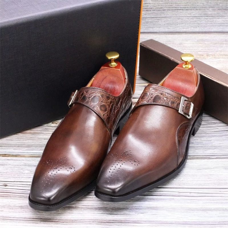 Formelle Herrenschuhe Exquisite Monkstraps-kleiderschuhe Mit Kroko-prägung - Kaffee