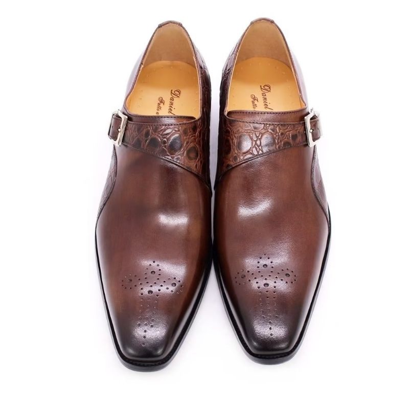 Formelle Herrenschuhe Exquisite Monkstraps-kleiderschuhe Mit Kroko-prägung - Kaffee