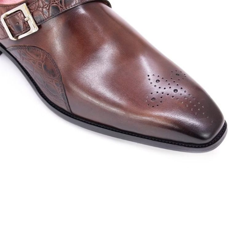 Formelle Herrenschuhe Exquisite Monkstraps-kleiderschuhe Mit Kroko-prägung - Kaffee