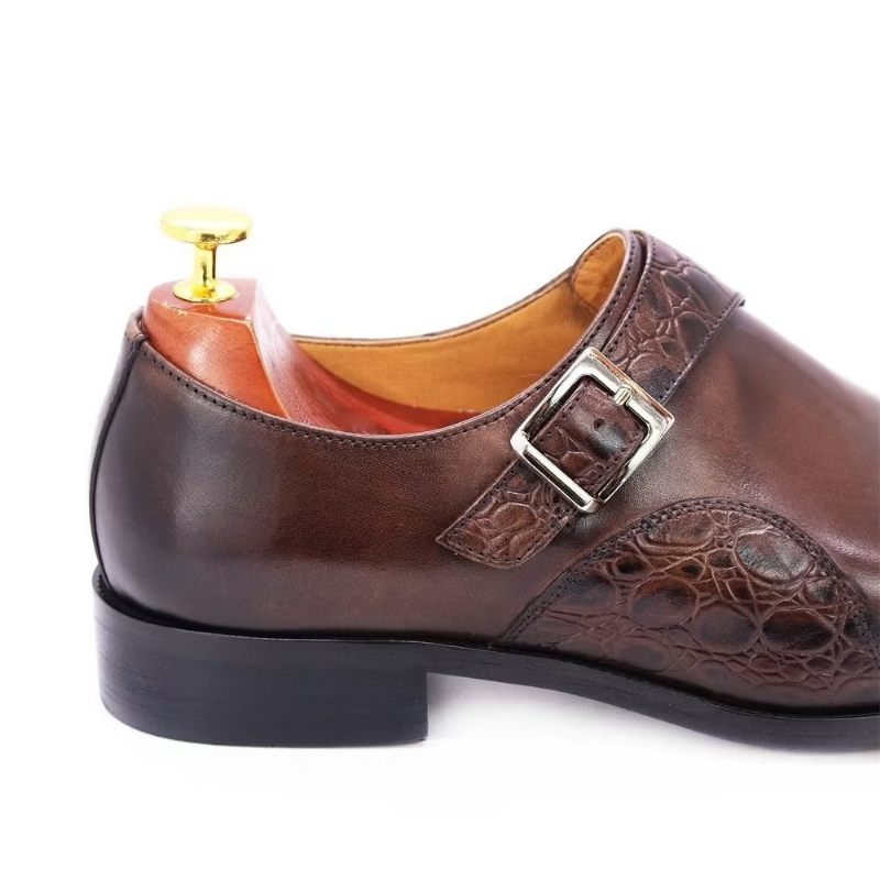 Formelle Herrenschuhe Exquisite Monkstraps-kleiderschuhe Mit Kroko-prägung - Kaffee