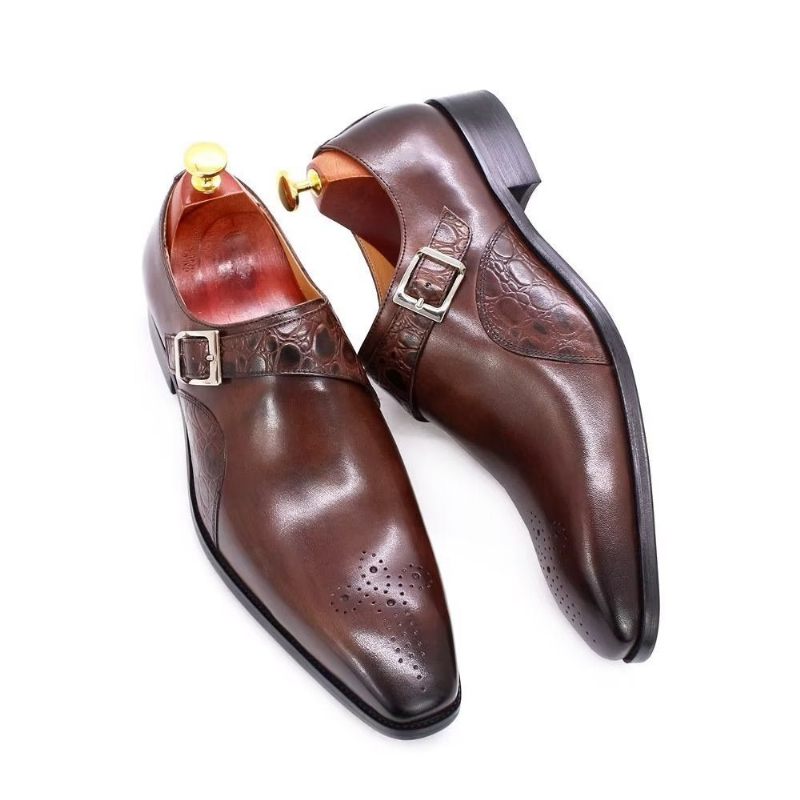 Formelle Herrenschuhe Exquisite Monkstraps-kleiderschuhe Mit Kroko-prägung - Kaffee