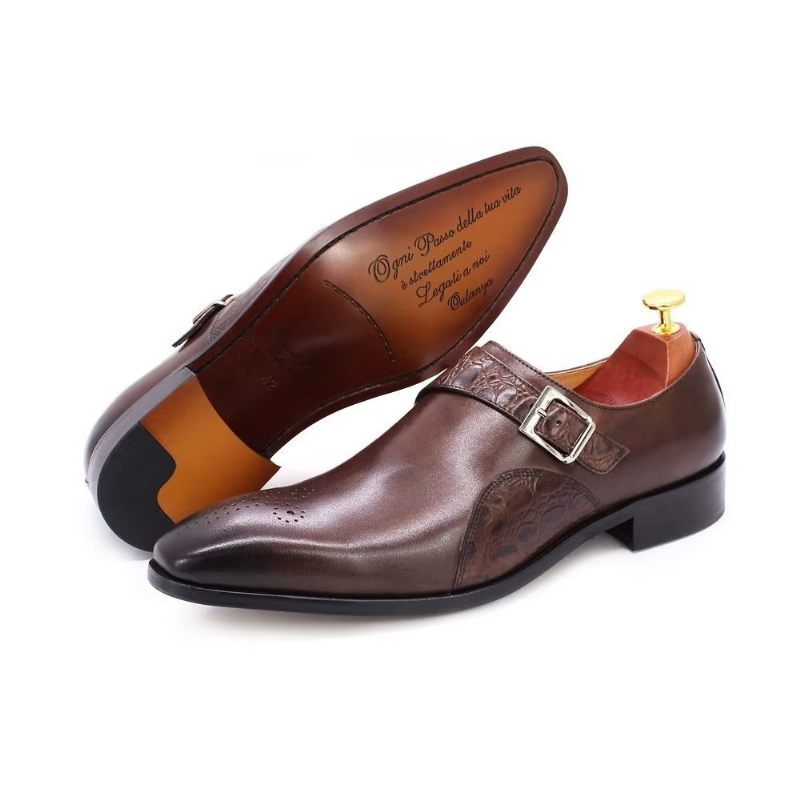 Formelle Herrenschuhe Exquisite Monkstraps-kleiderschuhe Mit Kroko-prägung - Kaffee