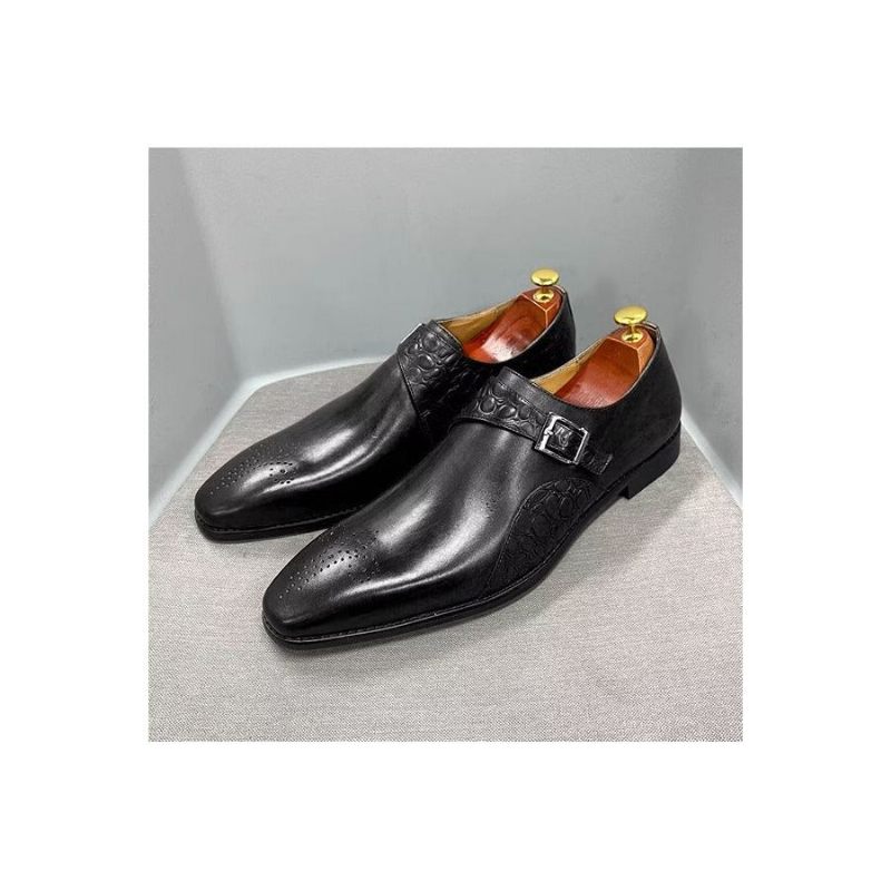 Formelle Herrenschuhe Exquisite Monkstraps-kleiderschuhe Mit Kroko-prägung - Schwarz