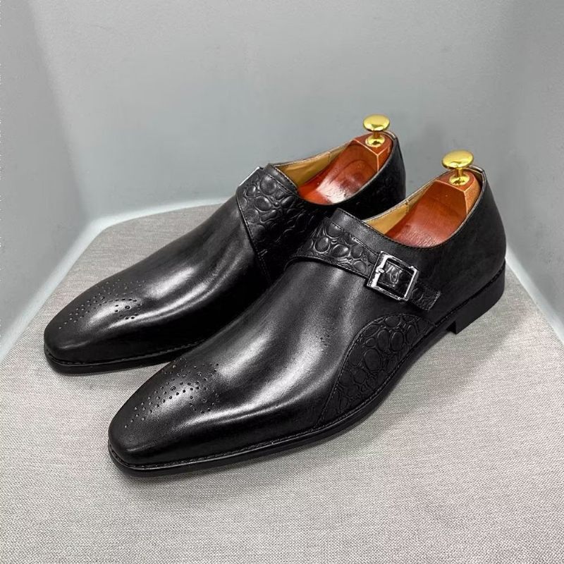 Formelle Herrenschuhe Exquisite Monkstraps-kleiderschuhe Mit Kroko-prägung - Schwarz