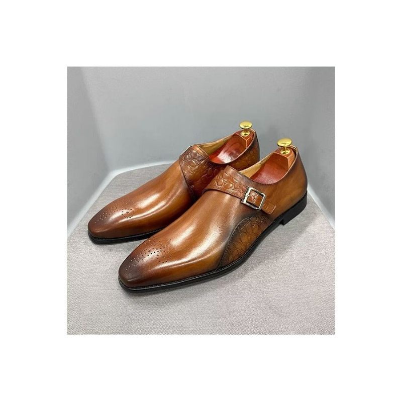 Formelle Herrenschuhe Exquisite Monkstraps-kleiderschuhe Mit Kroko-prägung - Braun