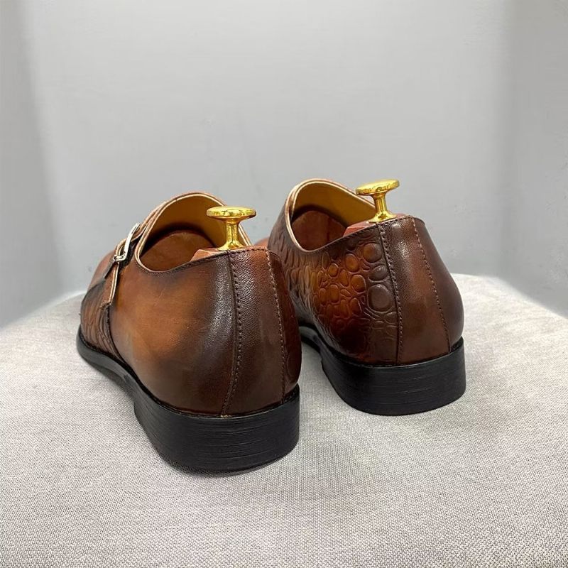 Formelle Herrenschuhe Exquisite Monkstraps-kleiderschuhe Mit Kroko-prägung - Braun