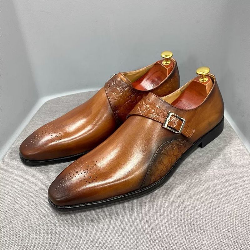 Formelle Herrenschuhe Exquisite Monkstraps-kleiderschuhe Mit Kroko-prägung - Braun