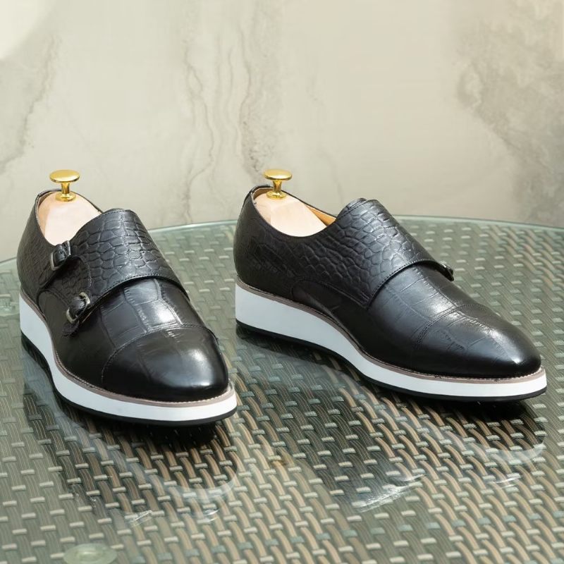 Formelle Herrenschuhe Exquisite Monkstraps Mit Krokodilstruktur - Schwarz