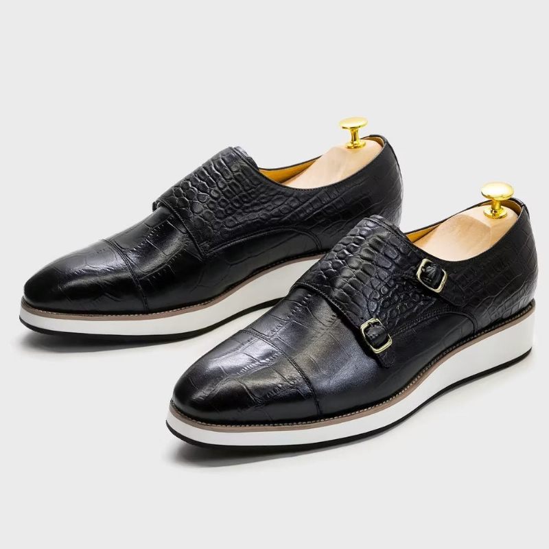 Formelle Herrenschuhe Exquisite Monkstraps Mit Krokodilstruktur - Schwarz