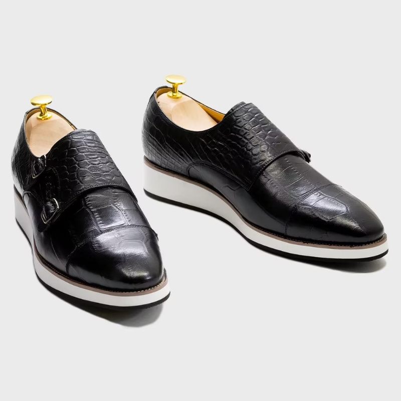 Formelle Herrenschuhe Exquisite Monkstraps Mit Krokodilstruktur - Schwarz