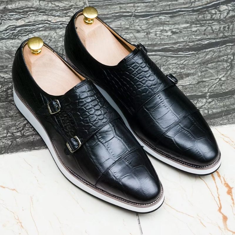 Formelle Herrenschuhe Exquisite Monkstraps Mit Krokodilstruktur - Schwarz