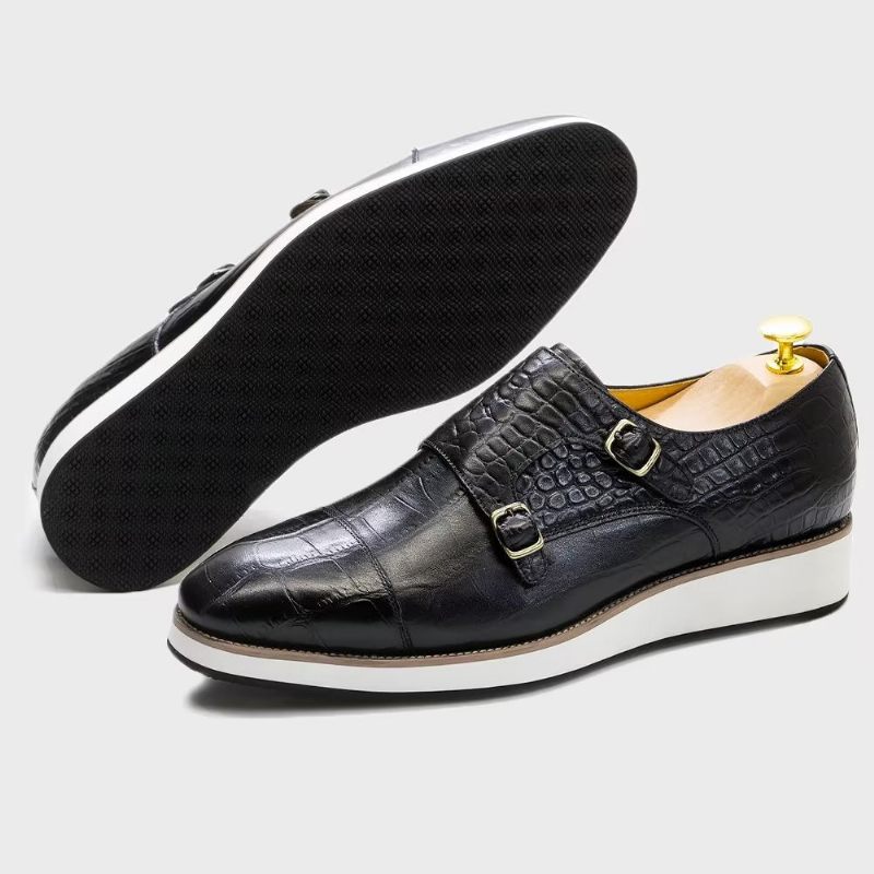 Formelle Herrenschuhe Exquisite Monkstraps Mit Krokodilstruktur - Schwarz