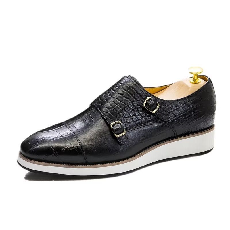 Formelle Herrenschuhe Exquisite Monkstraps Mit Krokodilstruktur - Schwarz