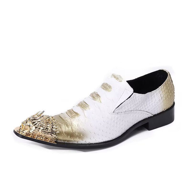 Formelle Herrenschuhe Exquisite Oxford-schuhe Aus Leder Mit Kroko-struktur - Gold