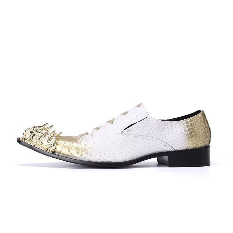 Formelle Herrenschuhe Exquisite Oxford-schuhe Aus Leder Mit Kroko-struktur - Gold