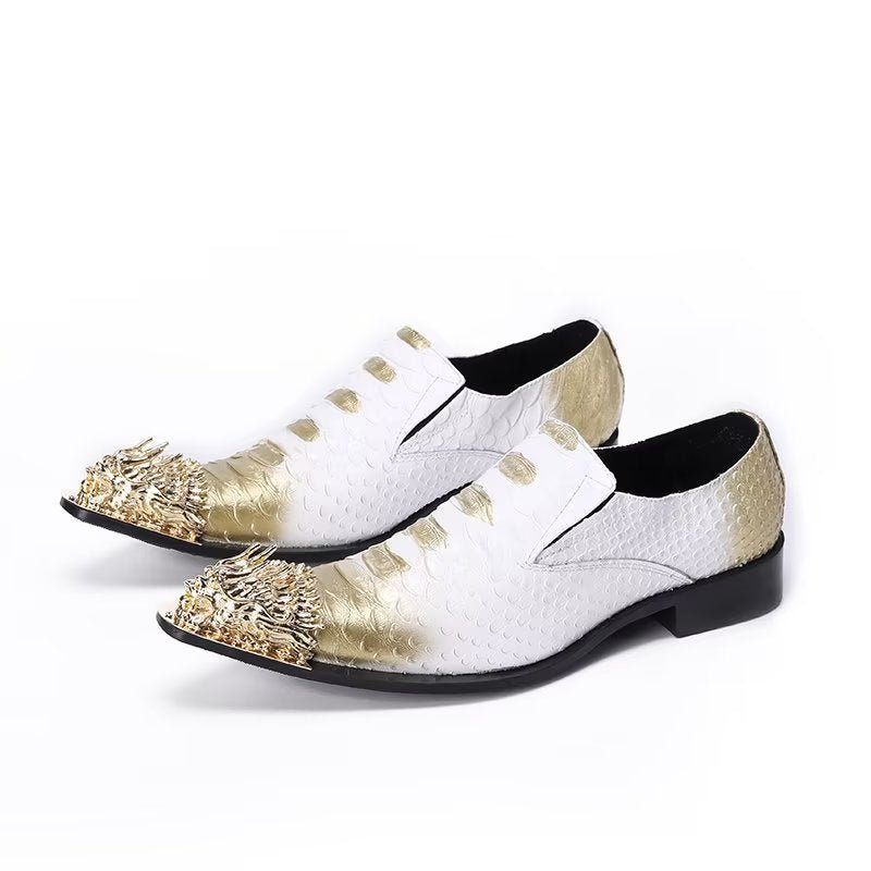 Formelle Herrenschuhe Exquisite Oxford-schuhe Aus Leder Mit Kroko-struktur - Gold