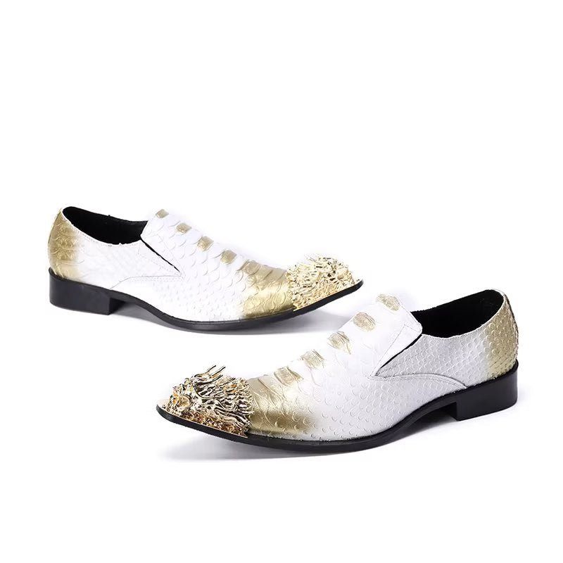 Formelle Herrenschuhe Exquisite Oxford-schuhe Aus Leder Mit Kroko-struktur - Gold