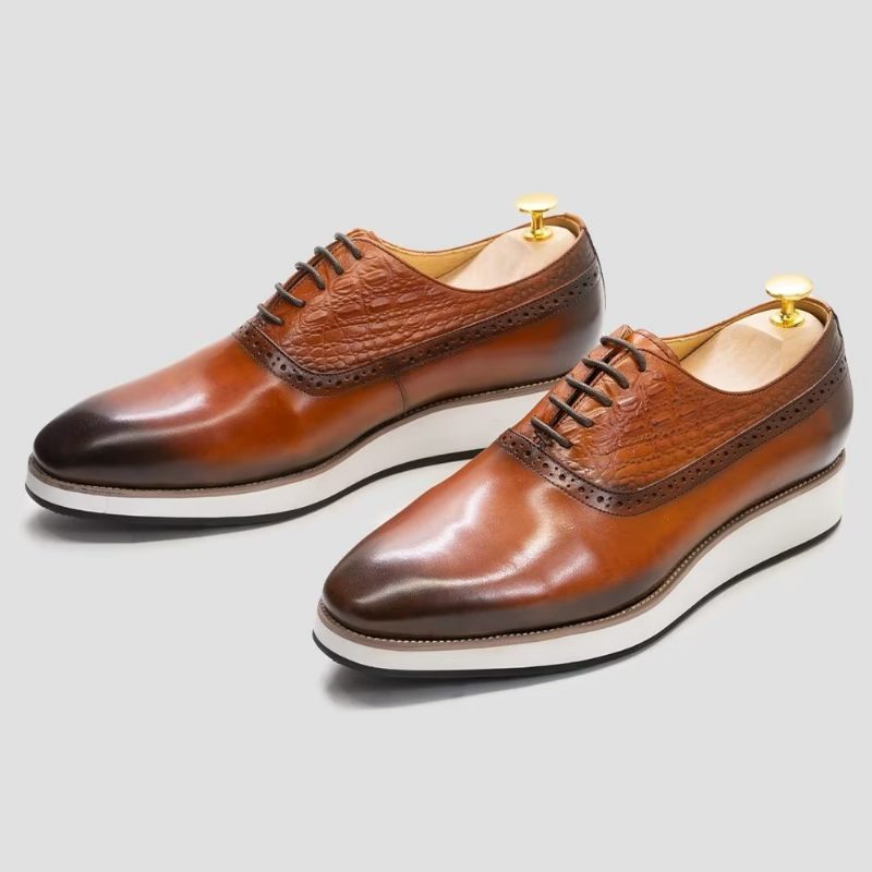 Formelle Herrenschuhe Exquisite Oxford-schuhe Mit Krokodilstruktur - Kaffee