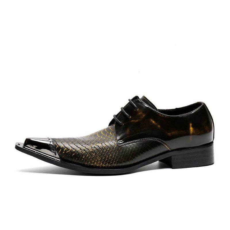 Formelle Herrenschuhe Exquisite Oxfords Aus Krokodilleder Mit Spitzer Zehenpartie - Kaffee